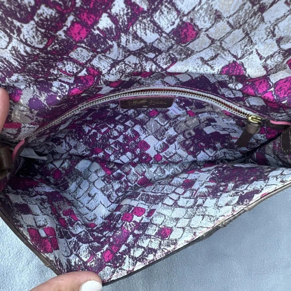 Elliott Lucca Cordoba Brown Leather Crossbody Purse Envelope Clutch Turn Lock - Picture 6 of 10